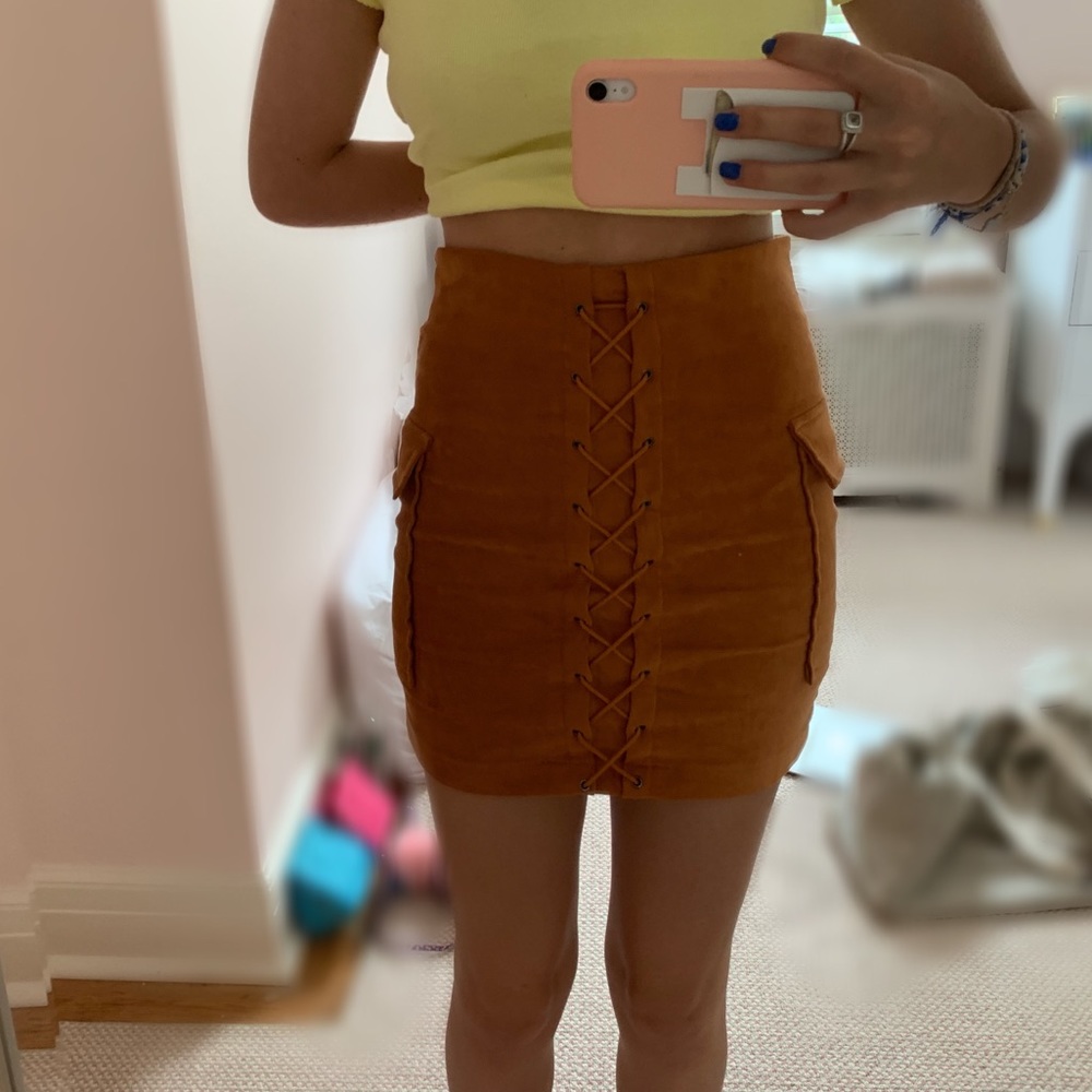 Copper suede lace up skirt